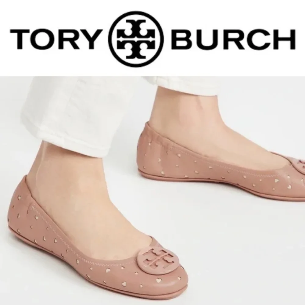 HTF Tory Burch Minnie Heart Cut-Out Ballet Flat Pink Moon Cream LIMITED EDITION